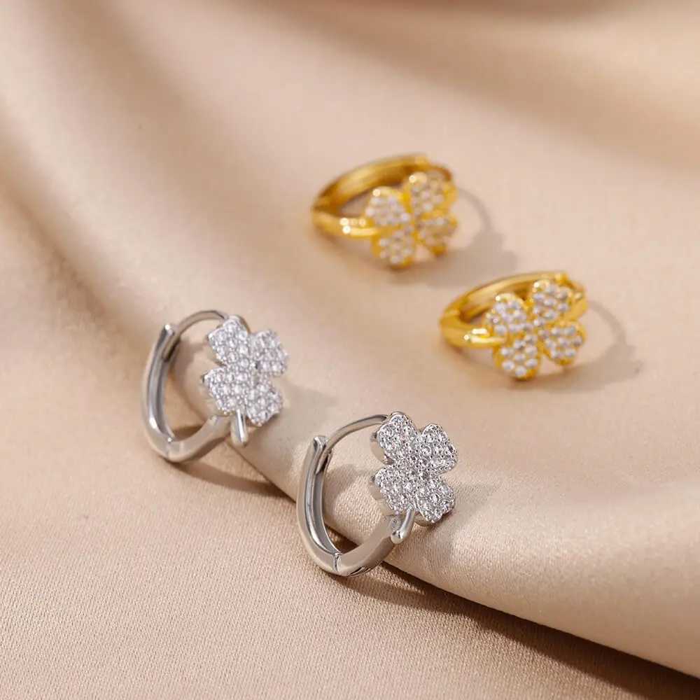 Zircon Earrings For Women StainlESS Steel Flower Geometric Hoop Earring Aesthetic Wedding Jewerly pendientes C251103