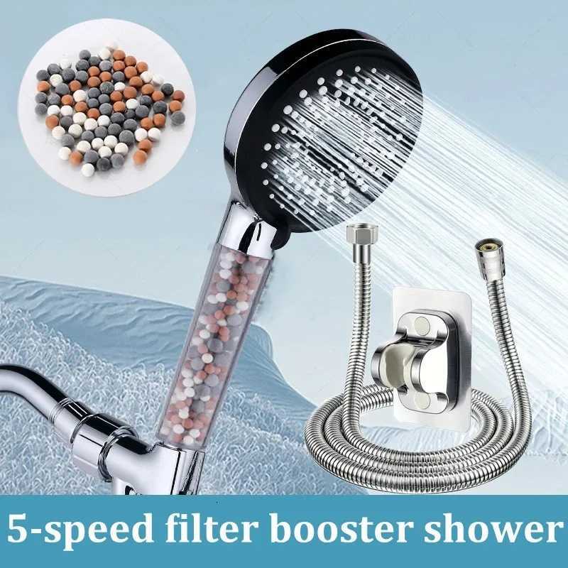 5speed Adjustment Bathro Handheld Filter Booster Shower Negative Ion Hard Water Softening Shower Set Y251103