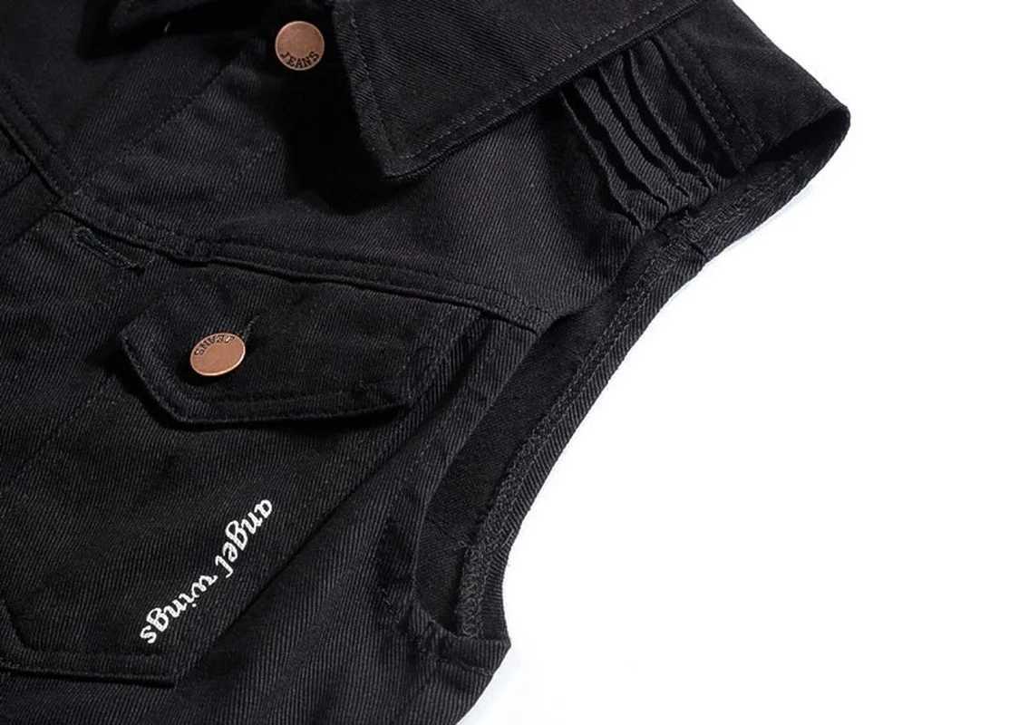 Men Denim Vest Hole Sleeveless Jean JacPersonality Slim Wave Mens Casual Cowboy Horse Clip Cowboy Vest Black Print Cowboy Vest X250403
