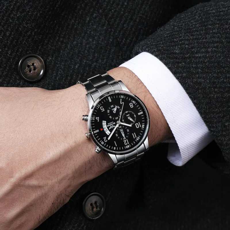 1PC Mens Luxury Watch Fashion Business Calendar Mens Steel Belt Watch Mens Christmas Valentines Day GiftW251104