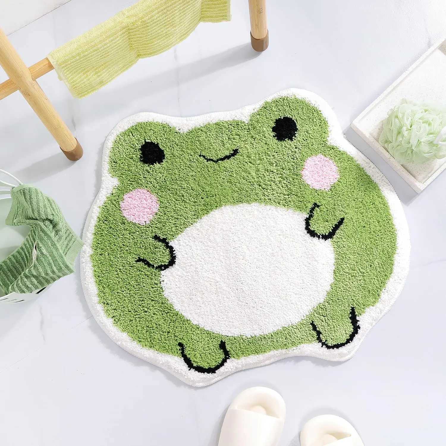 VIKAMA Cute Bath Mat Non Slip Frog Bath Rug for BathroomLuxury Absorbent MatsMachine Washable Shaggy Soft Rugs Bathroom Decor C251103