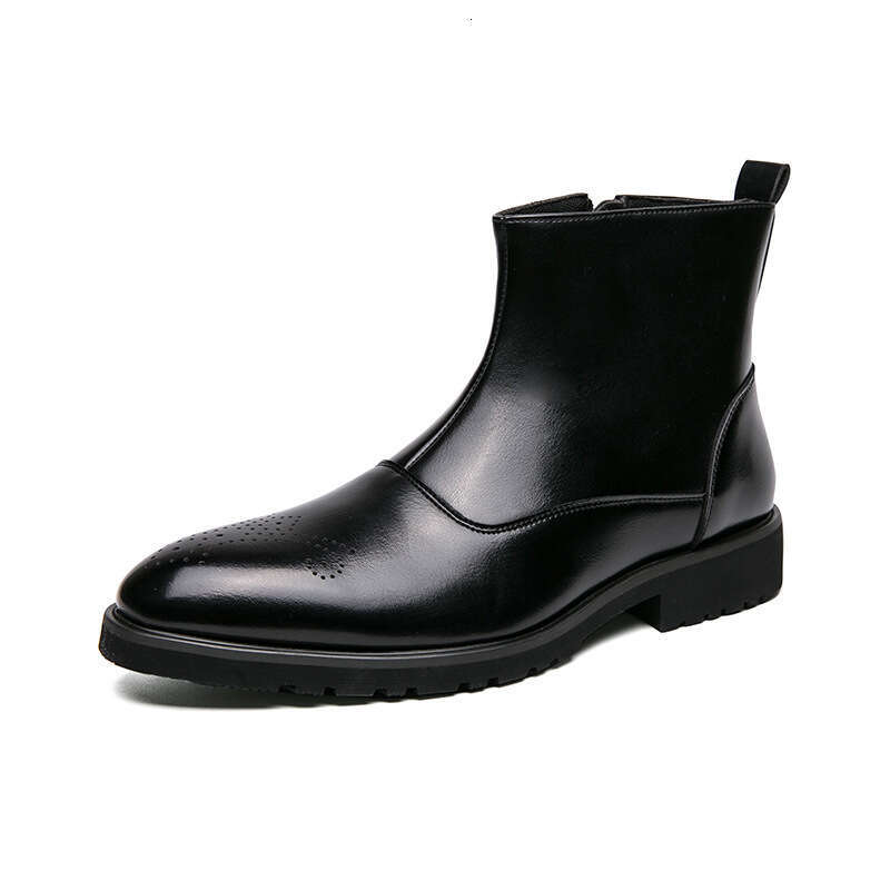 2024 Men's Large Size Spring New Leather Boots Fashion British Style High Top Shoes Trend