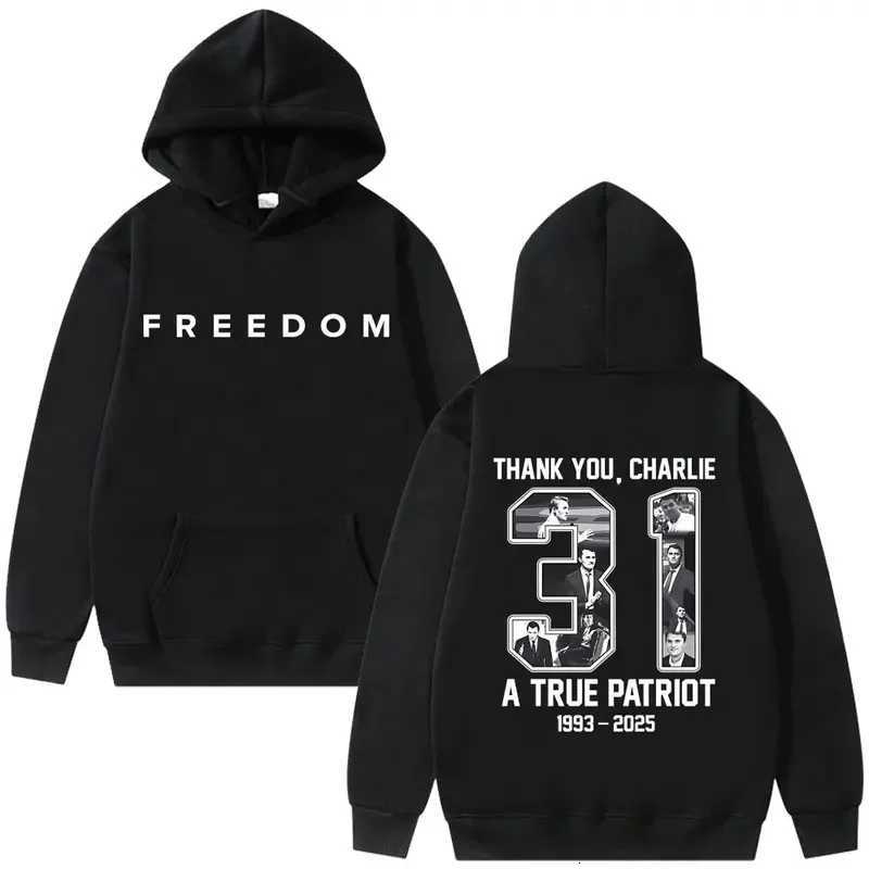 Charlie Kirk Freedom Graphic Print Hoodie Men Women Tribute Memorial American Hero Sweatshirt Male Patriotic Activism Streetwear K251103