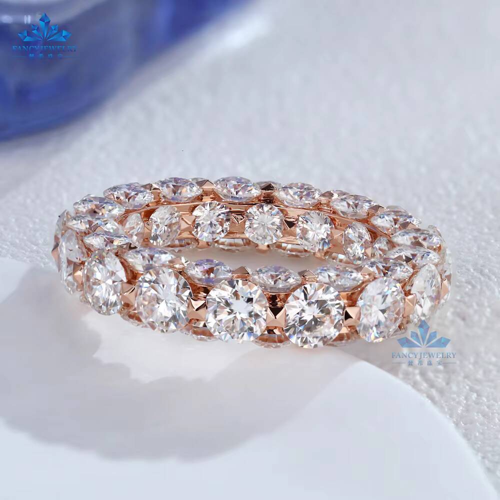 Luxury Jewelry 18K Sold Gold PT950 HPHT CVD Lab Grown Diamond Eternity Band Ring for Wedding Engagement Gift Women Men