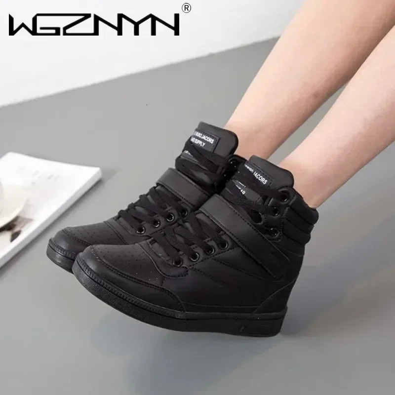 Woman Breathable High Top Black White Boots Women Casual Sport Shoes Platform Hidden Increasing Sneakers Leather Shoe 251027