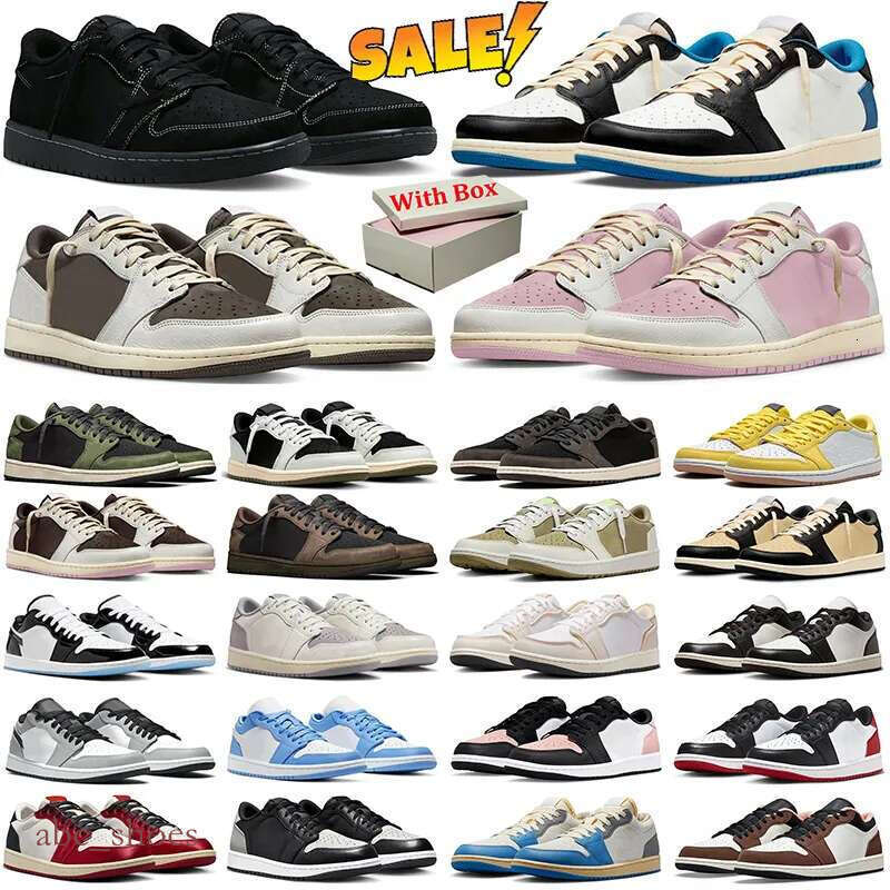 Designer Basketball Shoes Men Low help 1S co-branded lightning barb Mocha Sports Sneakers Pine Green Black Cement Sail Pink Mens Trainers With Box 36-48