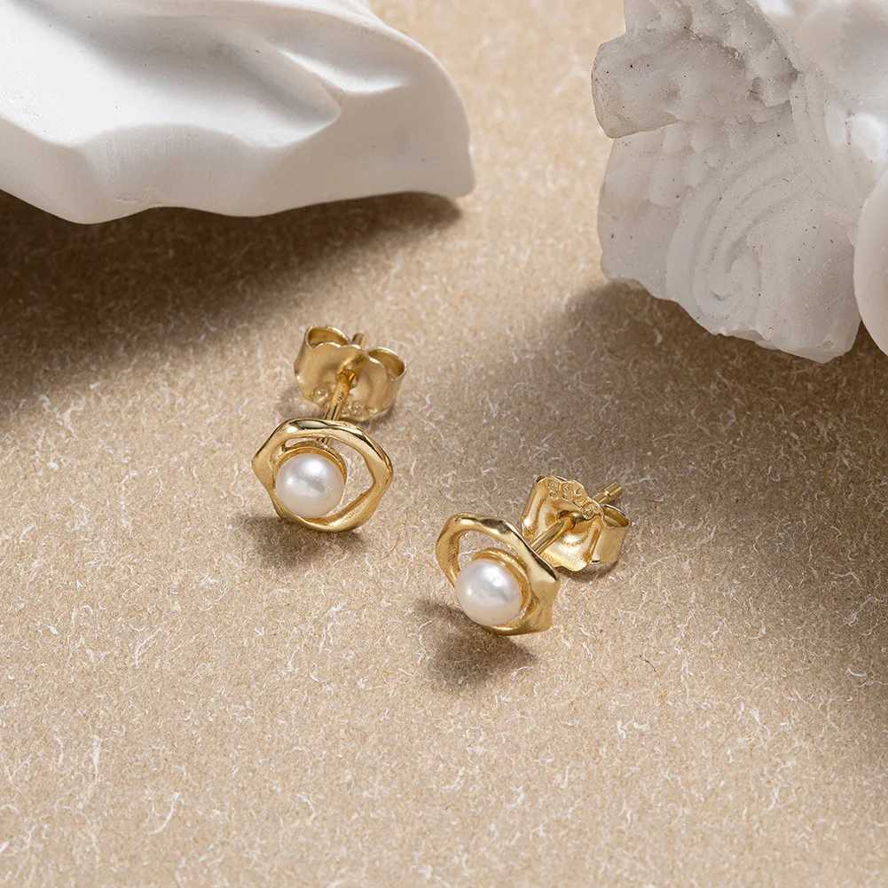 925 Sterling Silver Simple Natural Baroque Pearl Korean Stud Earrings for Women Fashion Moon Surface Statement Jewelry C251103