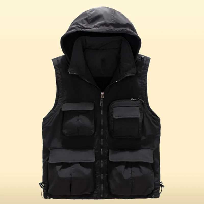 Winter Fall Velvet Thermal Waistcoat Outdoor Hooded Stand Collar Hiking Trekking Sports Vest Windproof Fishing Outerwear Jacket X250403