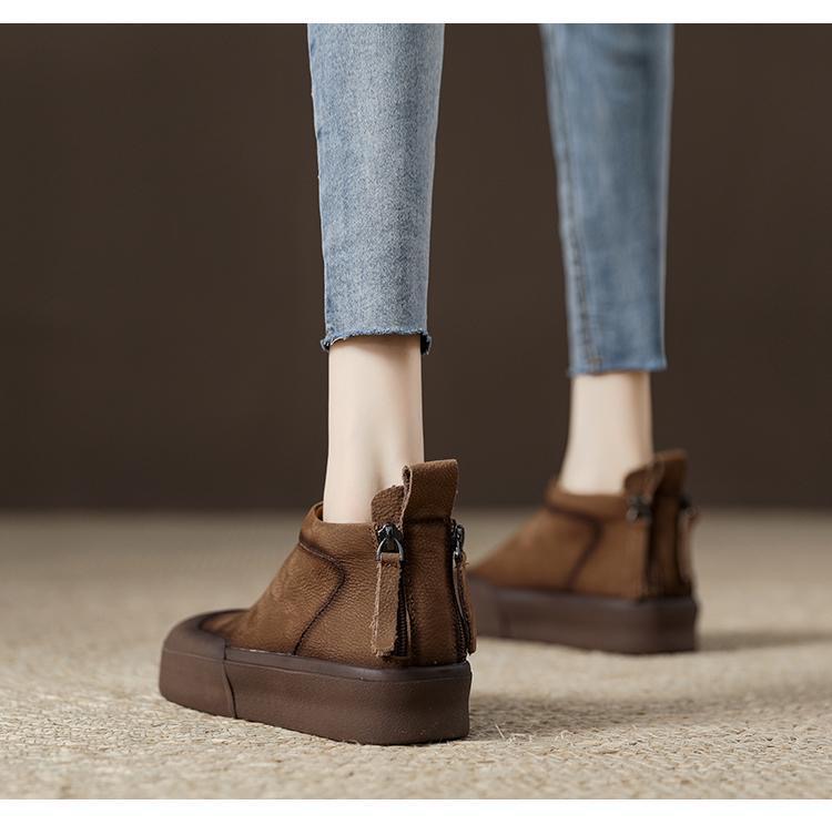 Women Casual Shoes:Thick Sole High-top Early Spring New Product Soft Retro Style Versatile,Khaki/Grey/Yellow,