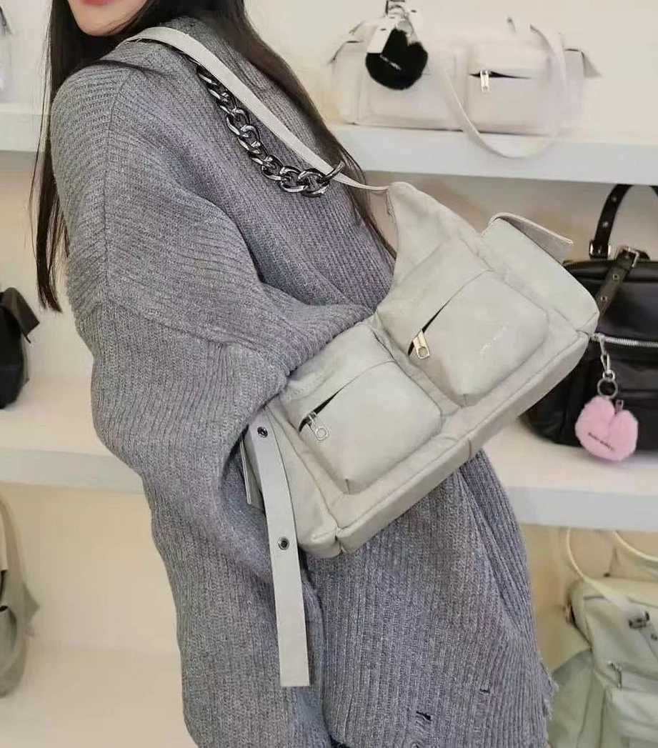 South Korea Designer Ol Trendy Black White Small Saddle Motorcycle Korean Kpop Style Brand Ol Flap Pocket Crossbody Shoulder BagC250401