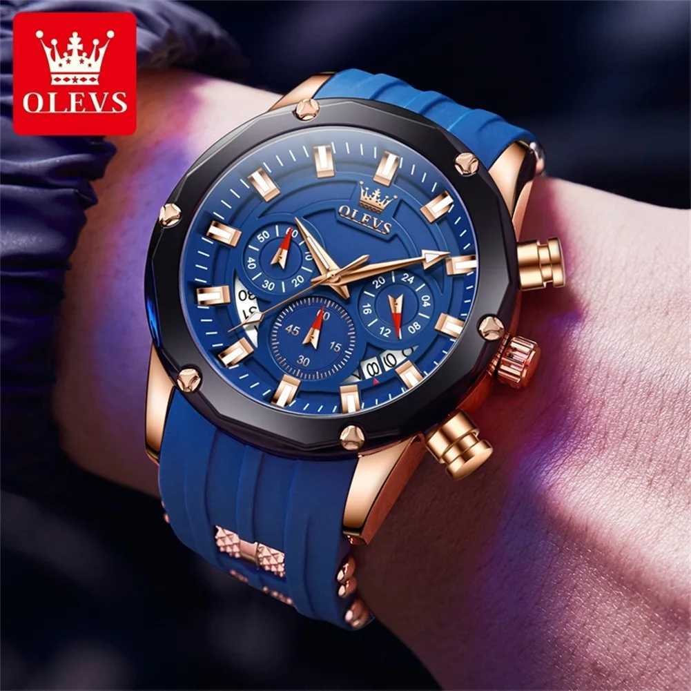 OLEVS 9991 Top Trendy Mens Watch Waterproof Silicone Strap Luxury Multifunctional Chronograph Brand Sports Quartz Mens WatchW251104