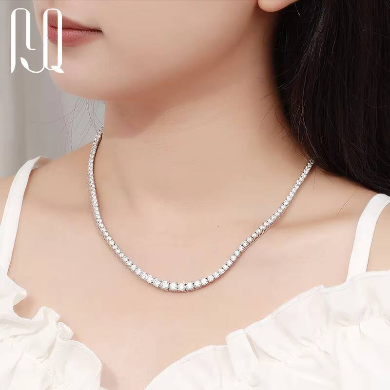 PYQ 3mm to 5mm Vshaped Tennis Necklace 925 Silver Woman Moissanite Necklace with 18K White Gold Plated Moissanite Tennis Chain