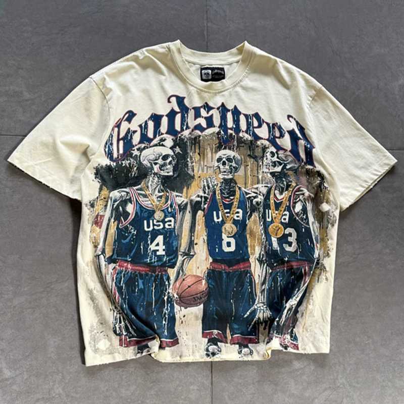 New York Trendy God Speed Skeleton Basketball T-shirt Summer High Quality Rock Hip-hop Mens Womens Short Sleeve T-shirts X250403