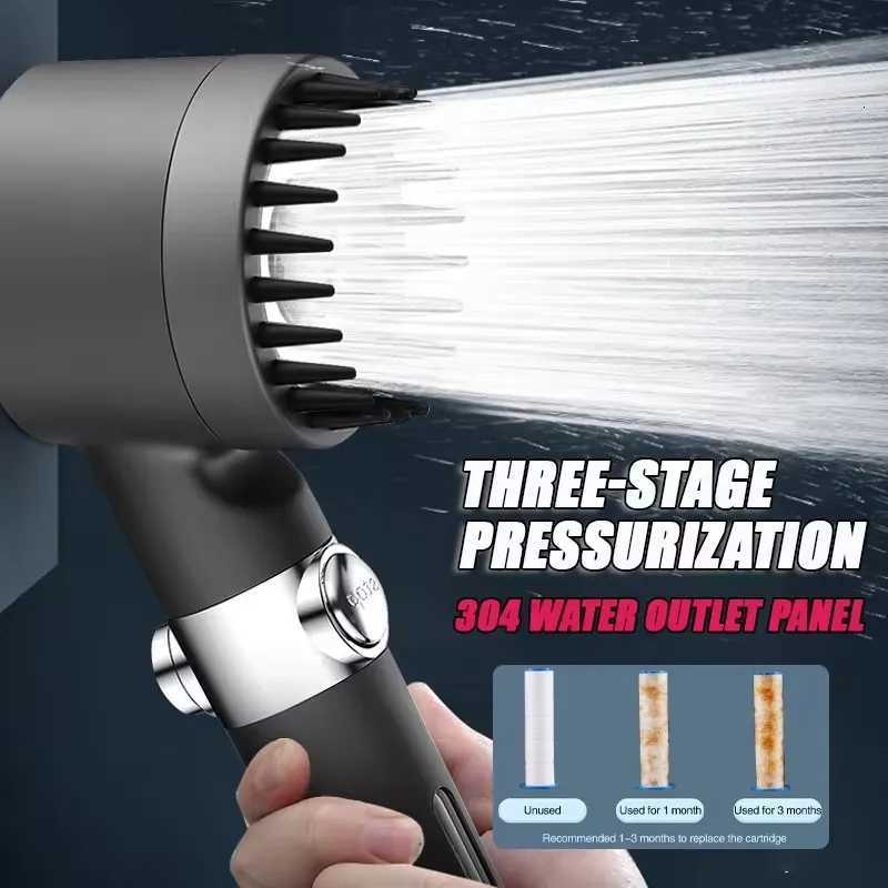 New Black Shower Rainfall High Pressure 3 Modes Adjustable Boost Filter Holder with Hose for Bathro Accessories Sets Y251103