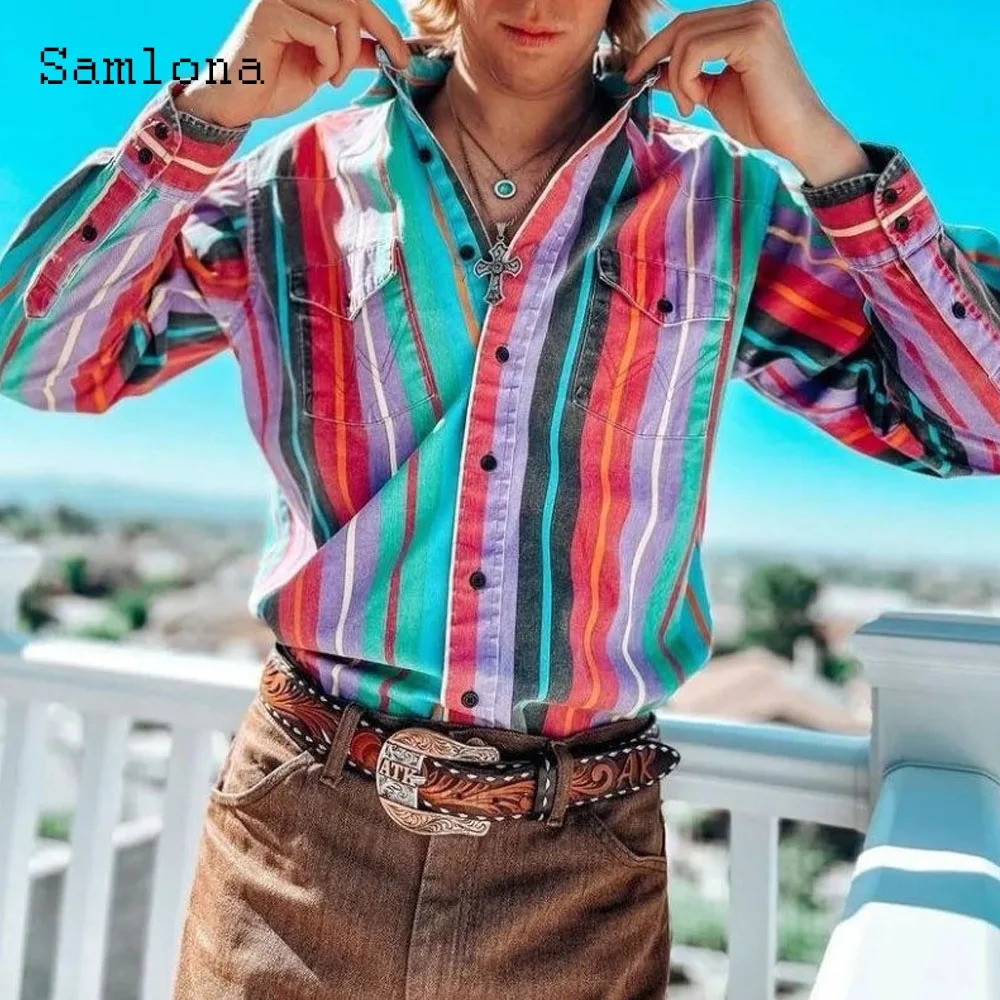 Mens casual pocket shirt Long sleeve basic top Retro striped shirt Fried Dough Twists collar shirt Blue oversize mens clothing 4xl 250402