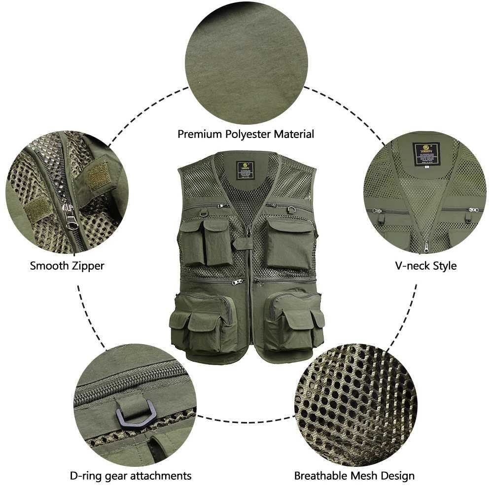 Fishing Vest Breathable Fishing Travel Mesh Vest with Zipper Pockets Summer Work Vest for Outdoor Activities X250403
