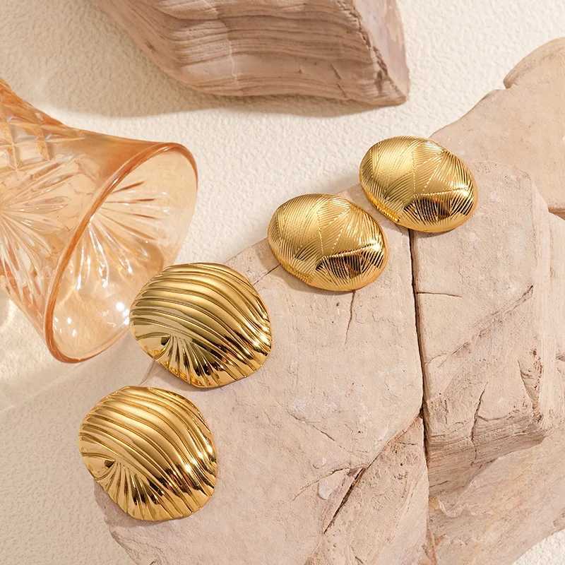 Geometric irregular texture stainless steel pendant earrings suitable for women oval ballshaped ladies earrings jewelry gift C251103