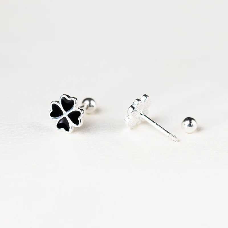 INZATT Real 925 Sterling Silver Black Drip Glaze Stud Earrings for Women Cute Fine Jewelry Light Luxury Accessories C251103