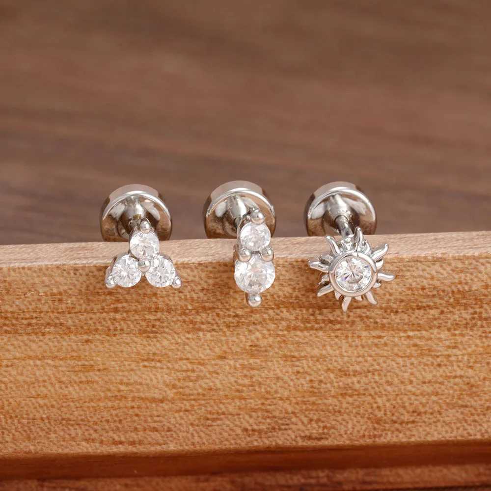 3PCS New Arrival Zircon Star Moon Sun Piercing Earrings Set for Women Simple Stainless Steel Ear Stud Earring Daily Wear Jewelry C251103