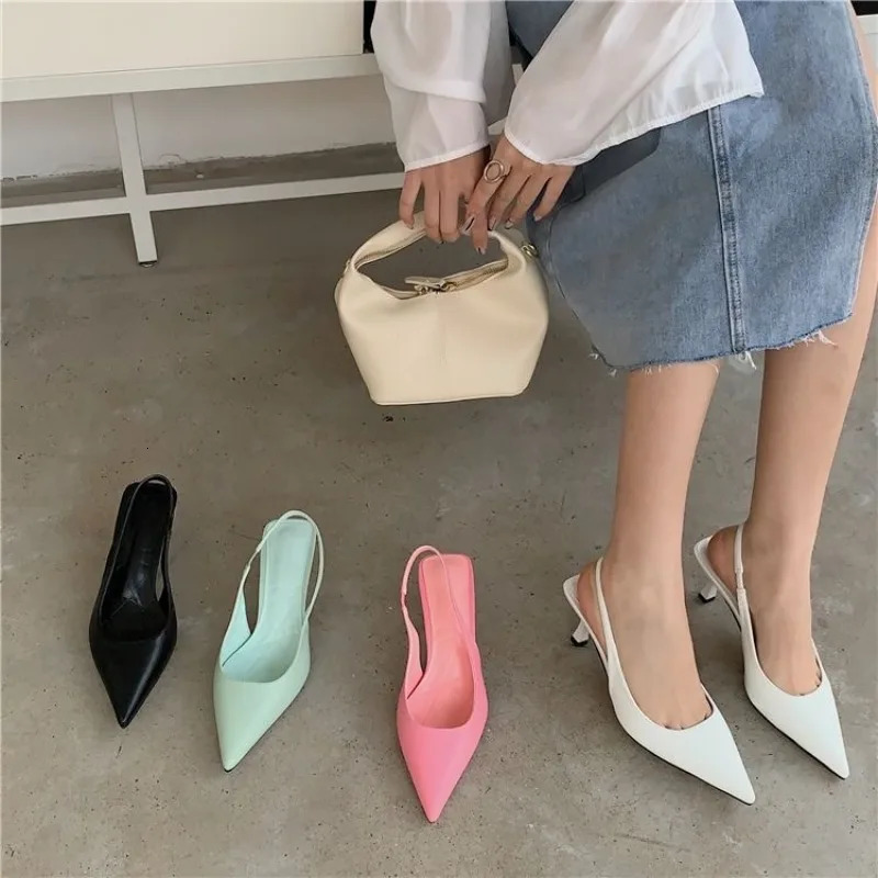 Pointed Toe Women Sandals Arrivals Black White Silver Summer Dress Shoes Thin High Heels Elastic Band Ladies Pumps 251030