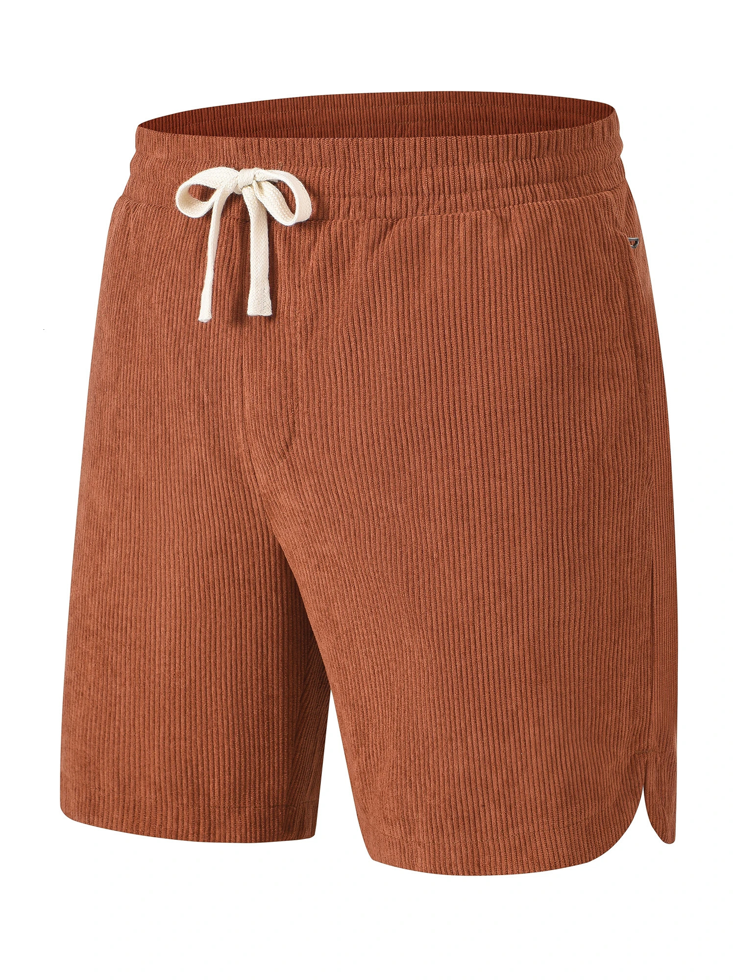 Mens casual sports shorts solid color Corduroy drawstring zipper pocket 250403e
