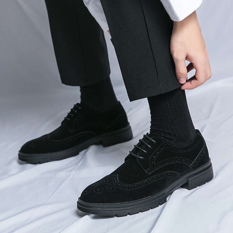 Spring new trend plus size 46 matte block carved business youth outdoor formal leather shoes