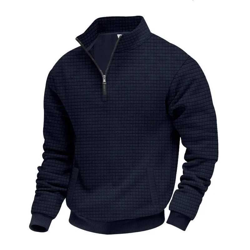 Mens Large Size Semi-Zipper Sweater Autumn Winter Jacquard Small Checkered Stand-up Collar Casual PulloverT251103