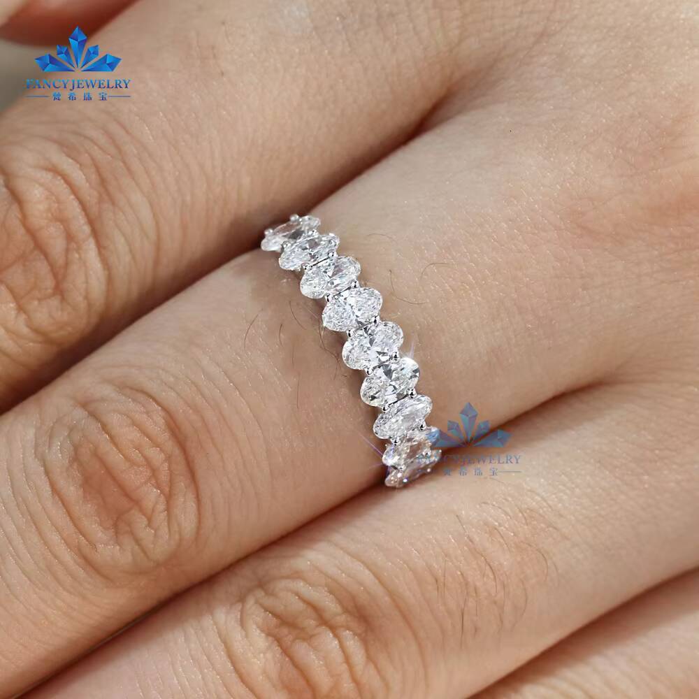 Half Eternity Rings 3x5mm Oval 10k 14k Solid Gold with DEF VVS1 HPHT CVD Lab Grown Diamonds Eternity Band Ring