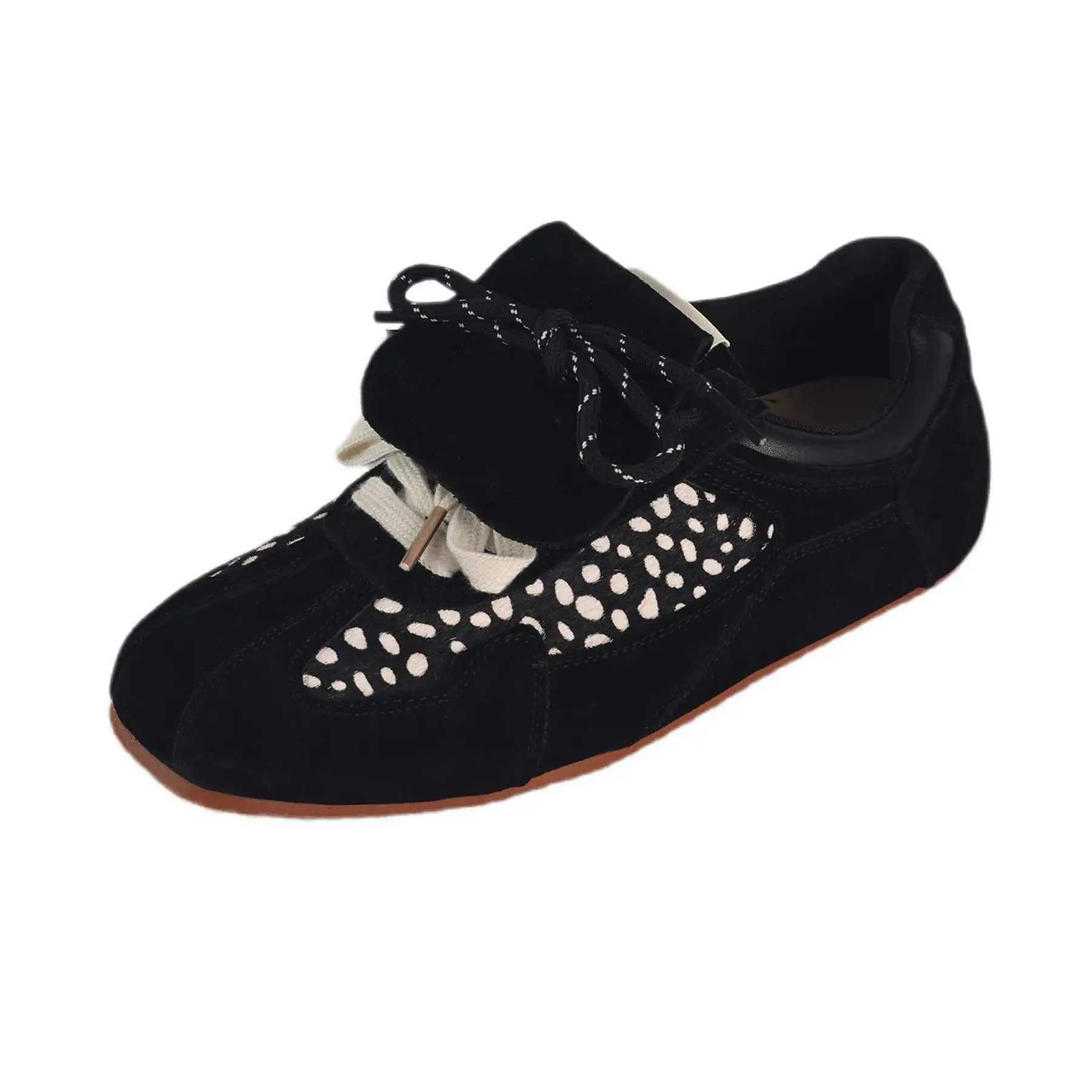 Lanxuryee Cow Suede Horsehair Leopard Spring Autumn Shoes Lace Up Sneakers Butterfly-knot Elegant Casual Women Vulcanized ShoesC250402
