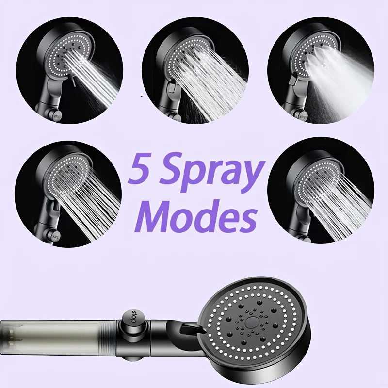 5 Spray Modes Shower Adjustable Spray Shower with Filter Black High Pressure Water Outlet Bathro Accessories Y251103