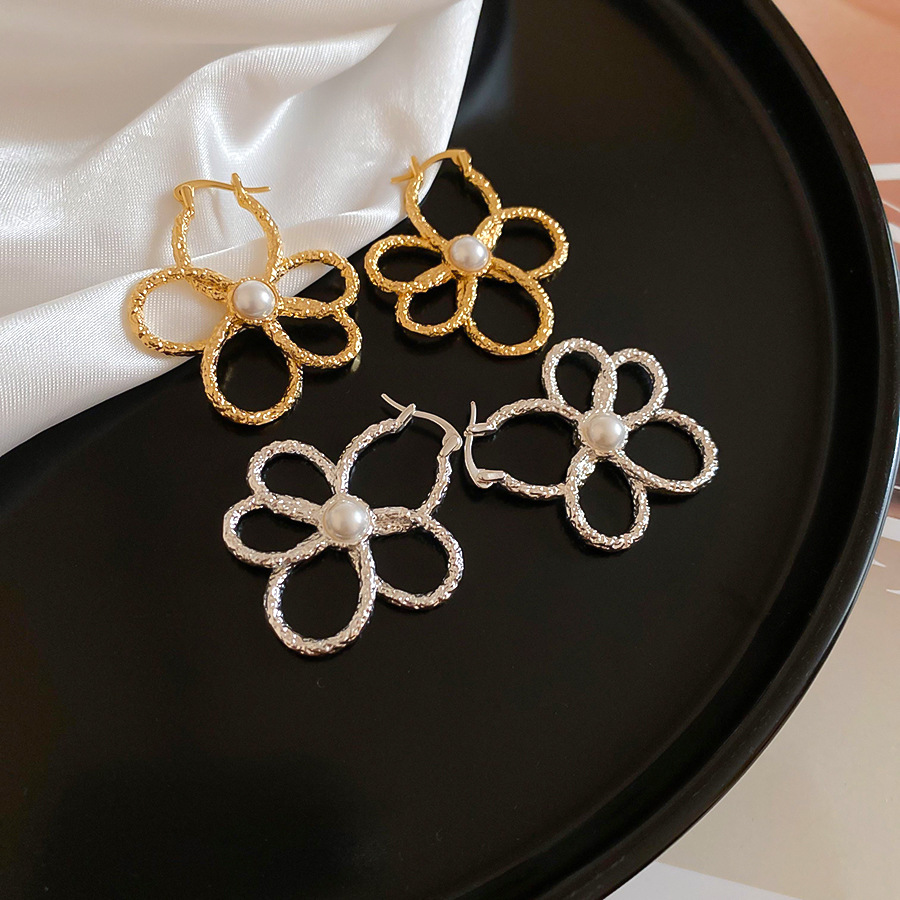 Delicate and Exquisite silver Flower Pearl for Women Simple Elegant High-end Feel S925 Silver Needle Lady Earrings Jewelry - view 5