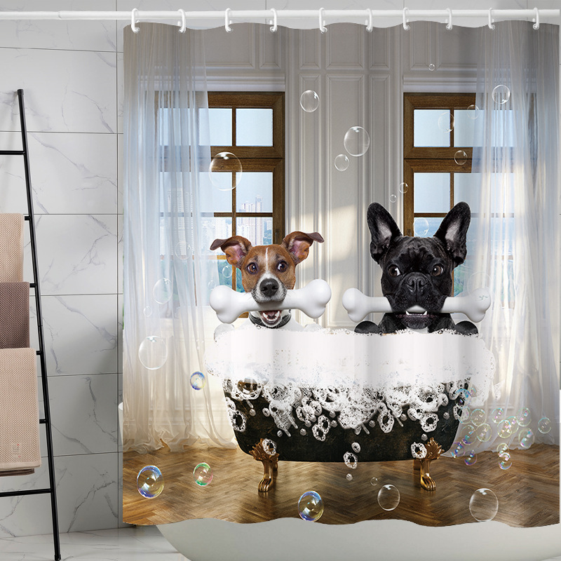 YL-37615 Digital Shower Curtain for Kitty Bathing, Bathroom Dry and Wet Separation, Polyester with Hooks, Isolation Curtain
