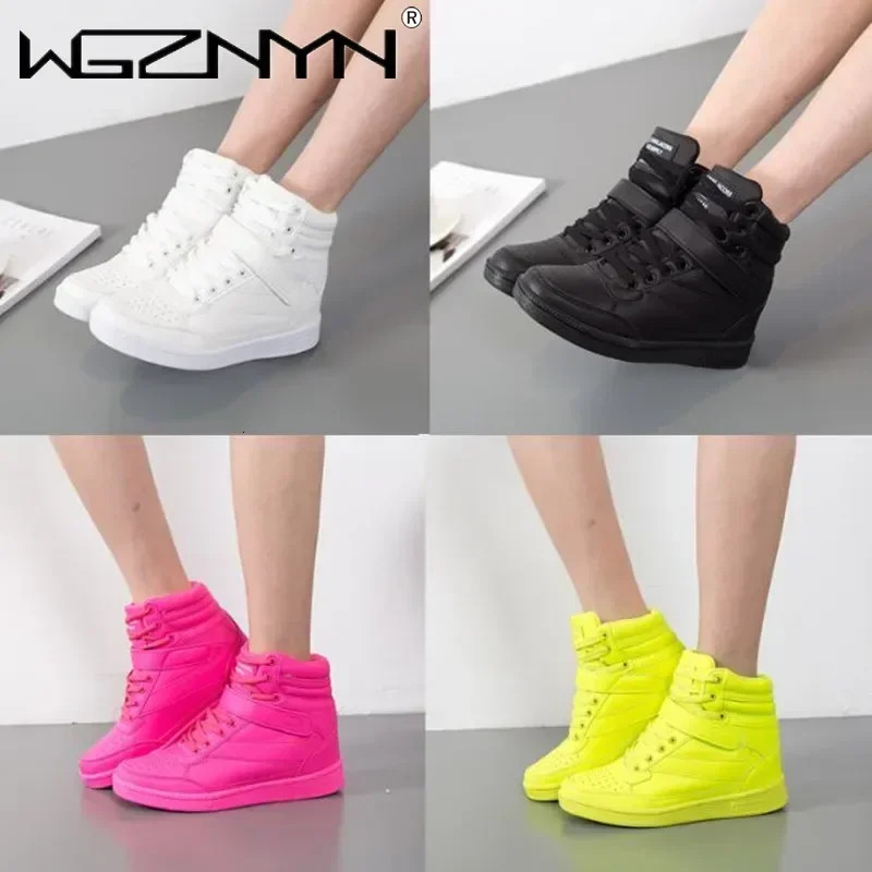 Woman Breathable High Top Black White Boots Women Casual Sport Shoes Platform Hidden Increasing Sneakers Leather Shoe 251027