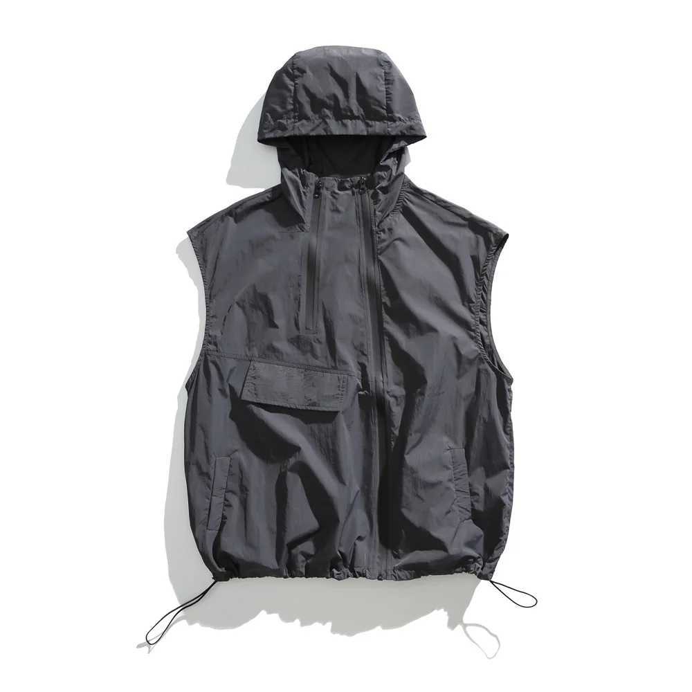 Cityboy Japanese Streetwear Fashion Loose Casual Hooded Vest Men Outdoor Loose Casual Quick Dry Cargo Vest Sleeveless Jacket X250403