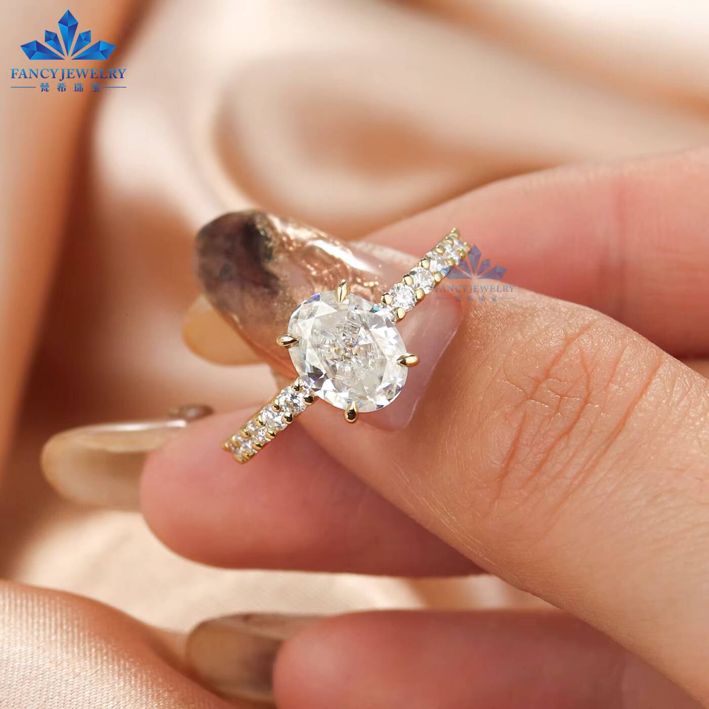 1CT 2CT 3CT Oval 3 EX Cut VVS Lab Grown Diamond 14K 18K Gold Classic Engagement Ring for Bridal With IGI Lab Grown Diamond - view 4