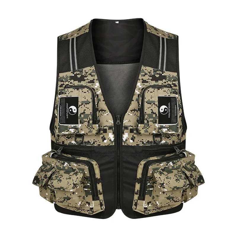 Fishing Vest Detachable Multiple Pockets Breathable Grid Mesh Comfortable Wear-Resisting with Reflective Stripe X250403