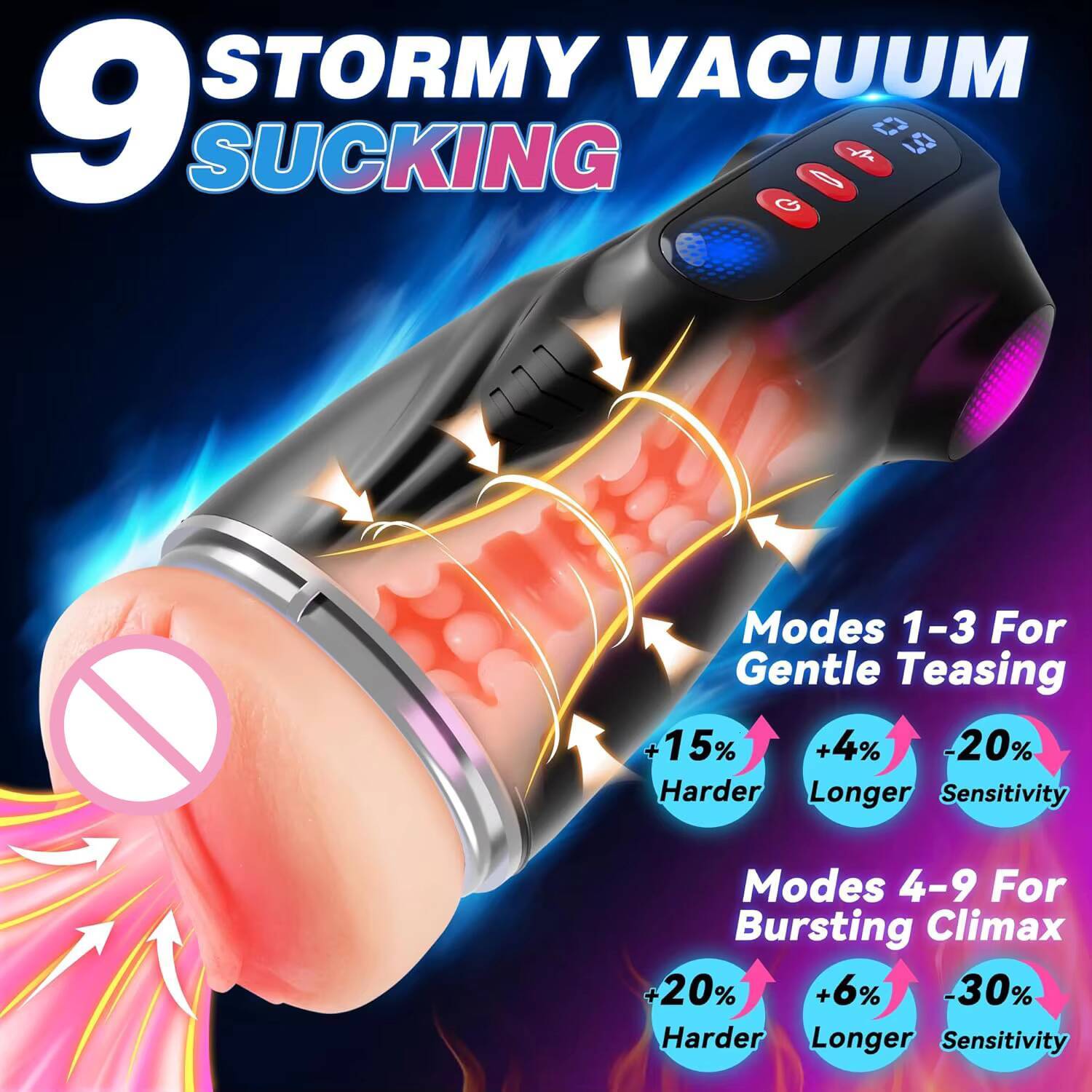 APP Controlled Mens Sex Toy 9 Sucking 9 Vibration 3D Texture Soft Sleeve Heating Pocket Adult Male Masturbator with LCD Display