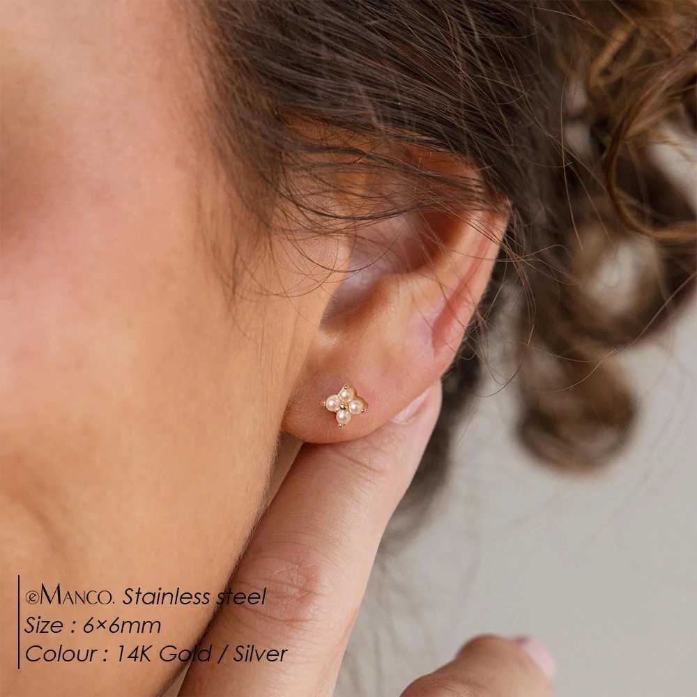 eManco 6MM Stainless Steel Stud Earrings Bright Imitation Pearls Earrings For Women Girl Fashion Trendy Jewelry C251103