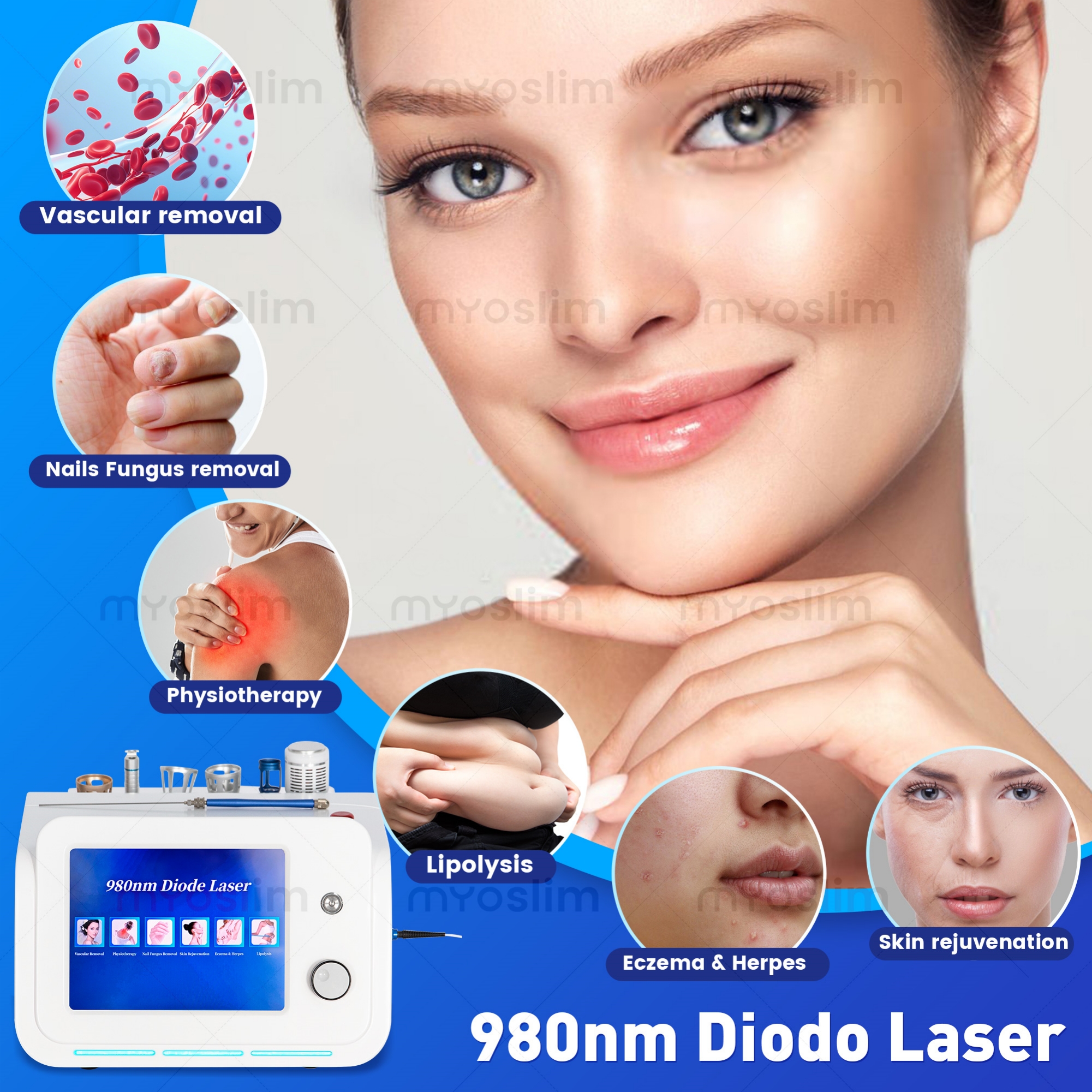 980nm Diode Laser 6 In 1 Beauty Machine Red Blood Vessel Removal Nail Fungus Therapy Eczema Treatment Skin Tightening Device For Professional Spa