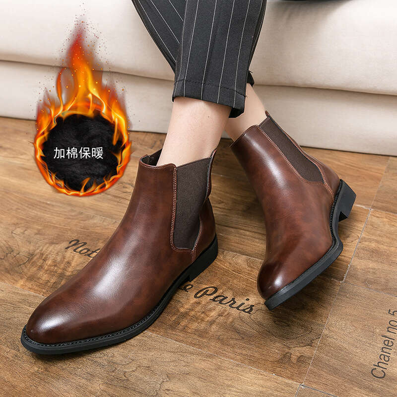 Size 38-48 Chelsea boots, British shoes, winter polished plus velvet high top men's boots