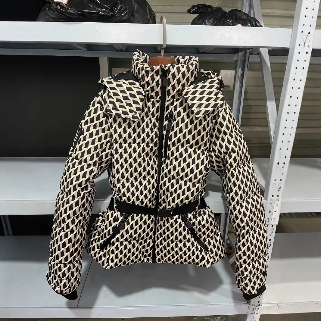 Winter Two Piece Skiing Set Hooded High Waist Padded Sport Parka Jacket Belt Female Thick Warm Pockets Windproof Pant 251103