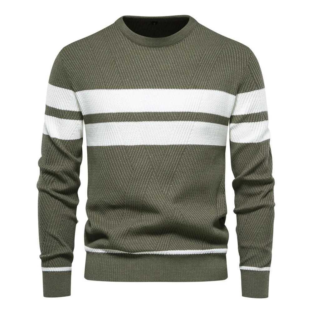 Mens Casual Autumn Winter Sweater Striped Color Block Crew Neck Long Sleeve Warm Slim Fit Fashion Knitted PulloverT251103