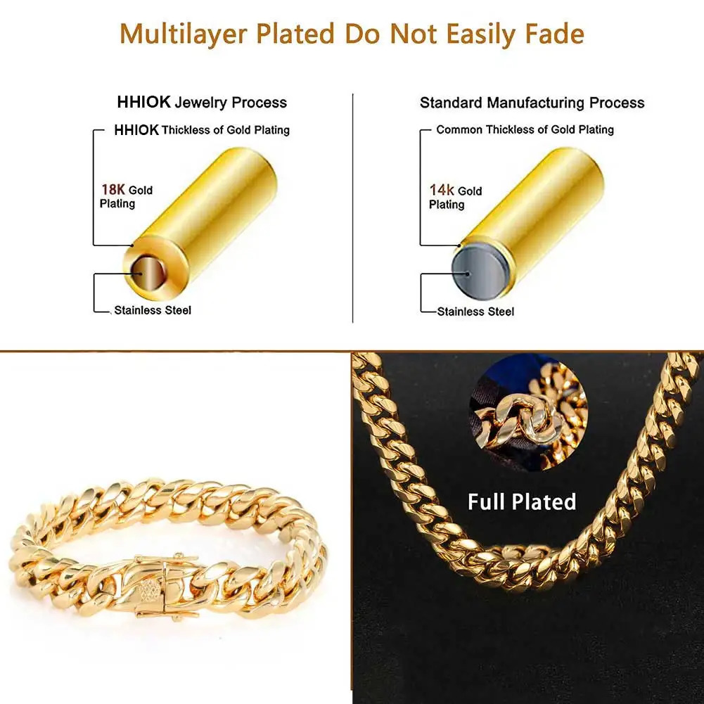 Drop Miami Cuban Link Bracelet 79 for Men Women 5X Layered Steel 6mm16mm Width Lifetme Warranty Non Rust 251103