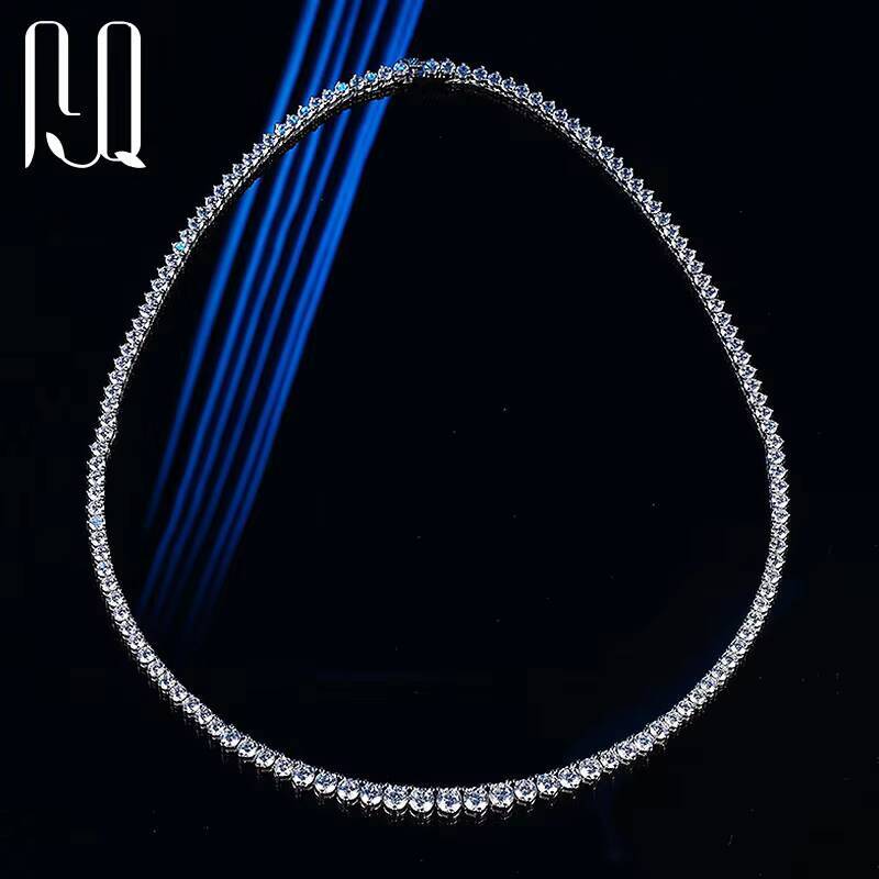 PYQ 3mm to 45mm ThreeProng VVS Moissanite Tennis Chain Necklace Sterling Silver 925 Women Moissanite Jewelry Chain Necklace