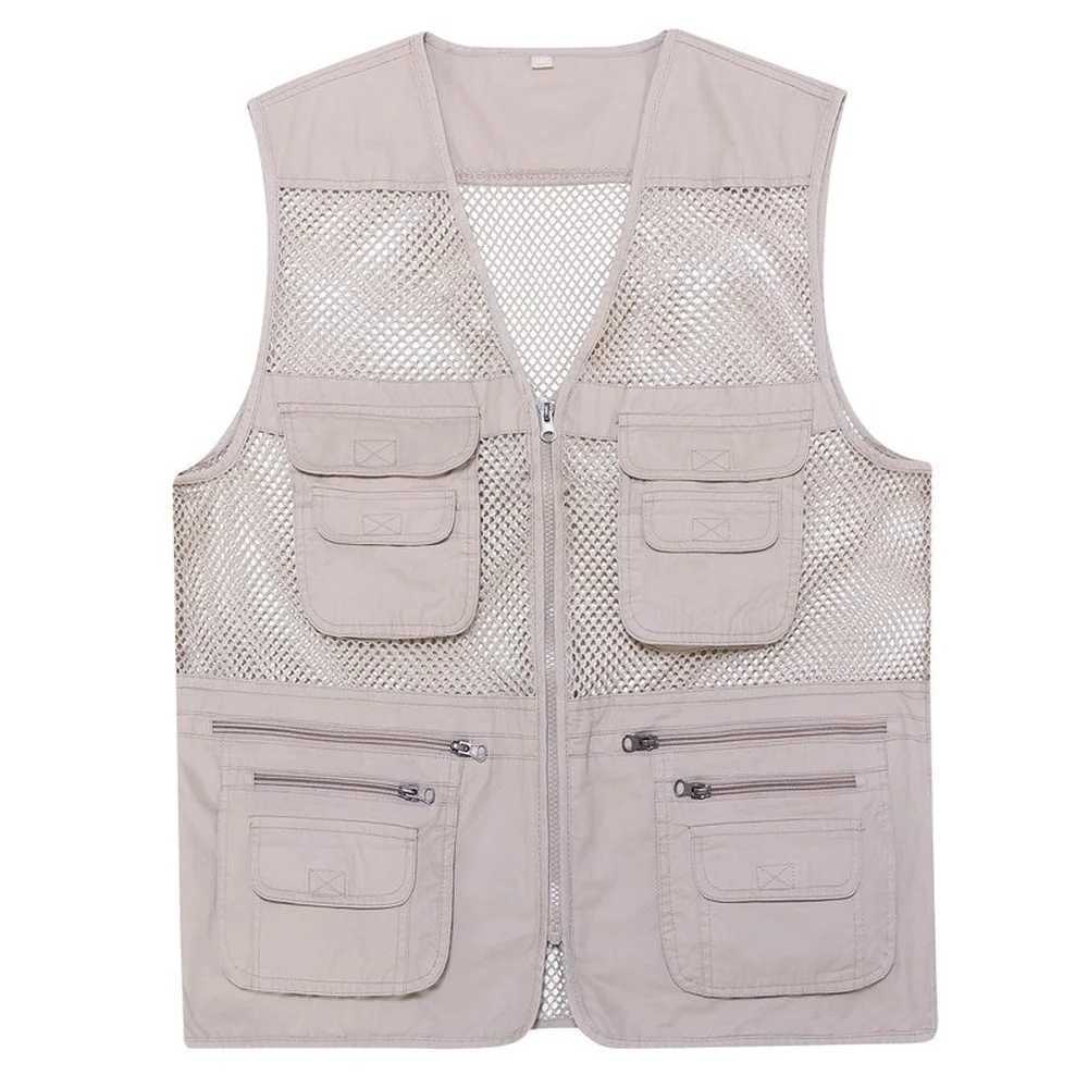 New Casual Loose Cotton Men Vest V-Neck Mesh Zipper Sleeveless Mens Jacket Spring Summer Male Vest With Many Pockets X250403