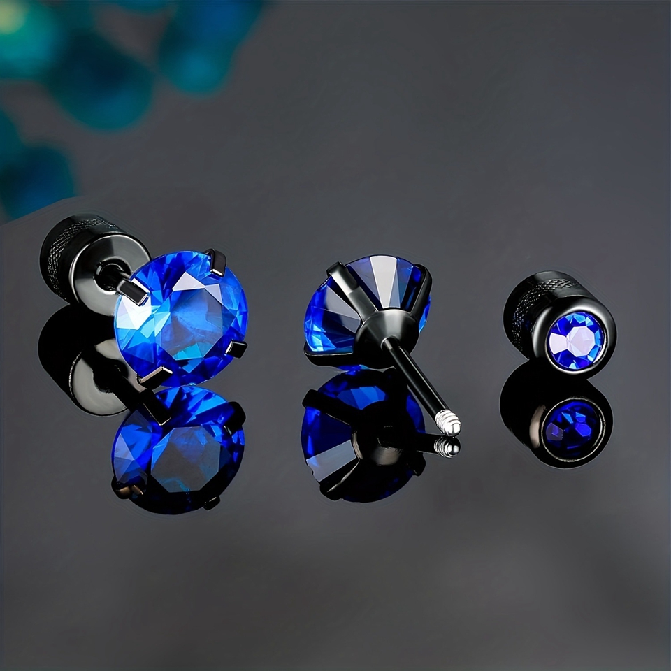 1pair Blue Diamond 316L Stainless Steel Stud Earrings For Men Women Not Fade Ear Rings Jewelry Hypoallergenic Tiny CZ Zircon Screw Back Earring Tragus