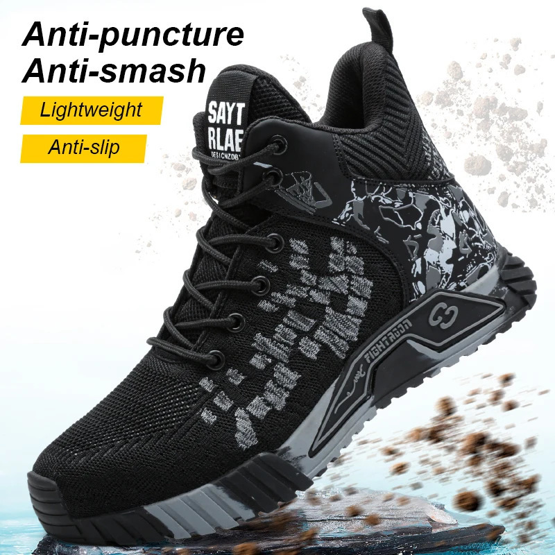 High Top Protective Safety Shoes Men Steel Toe Work Shoes Men Women Work Safety Boots Anti Smash Safety Indestructible WorkBoots 251030