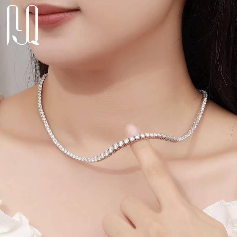 PYQ 3mm to 5mm Vshaped Tennis Necklace 925 Silver Woman Moissanite Necklace with 18K White Gold Plated Moissanite Tennis Chain