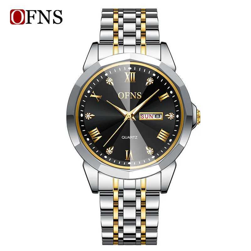 OFNS1502 luxury couple watch diamond cut diamond inlaid dial luminous waterproof dual calendar mens and womens quartz watchW251104