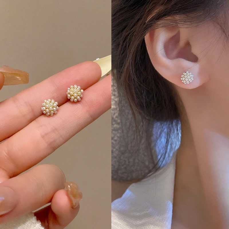 White Flower Pearl Earrings For Women Simple Small Korean Stud Earrings Zinc Alloy Cute Brincos Wedding Party Fashion Jewelry C251103